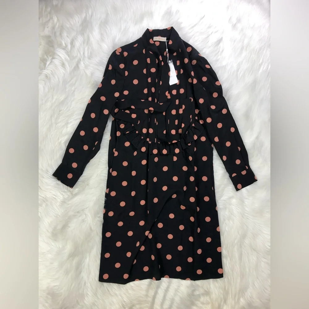 NWT $498 Tory Burch Polka Dot Bow Tie Silk Shift Dress